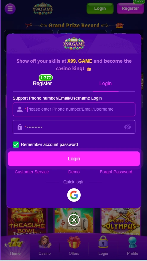 X99 Game login