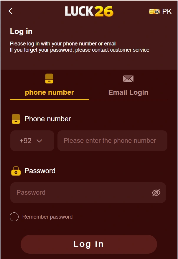 Luck26 Game login